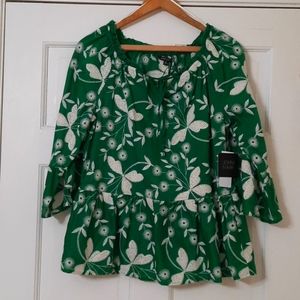 NWT JOHN MARK BEJEWELED JADE / IVORY BLOUSE SZ S